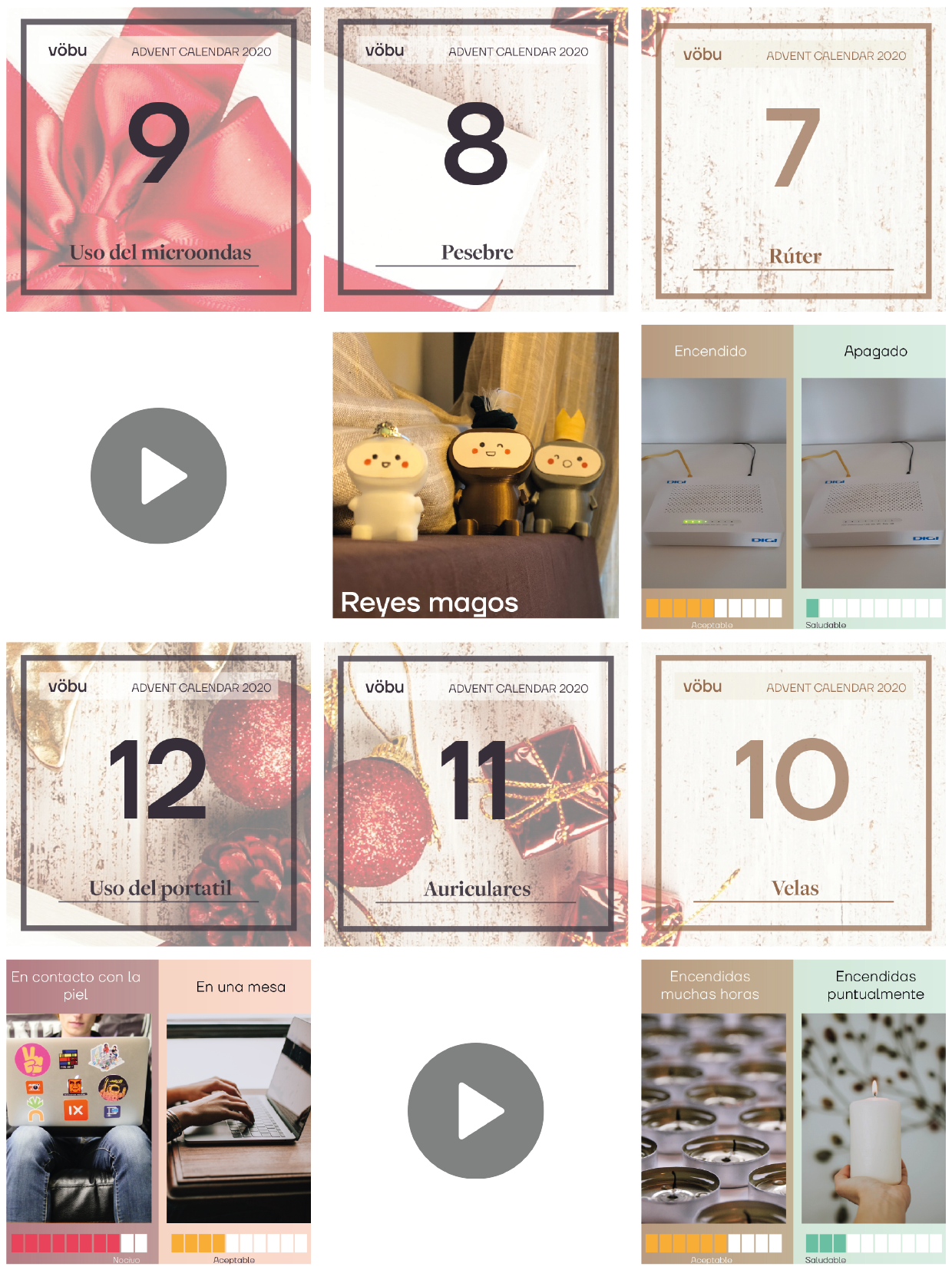 Calendario de Adviento del 2020 de vöbu. Dias 7-10 (Rúter encendido vs apagado, Reyes magos, Uso del microondas, velas encendidas muchas horas vs puntualmente, Auriculares con Bluethoot vs de cable, uso del portátil en contacto con la piel o en una mesa)