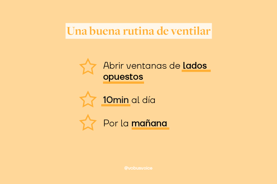 Una bunea rutina de ventilar es por la mañana 10 min y generando una corriente natural